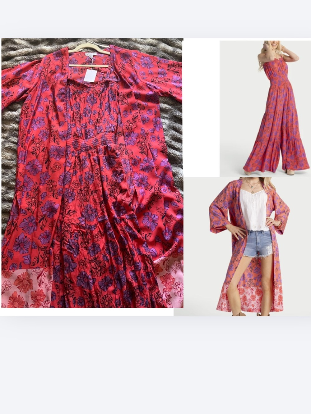 Jessica Simpson Delene Smocked Wide Leg Jumpsuit & Duster with Lace Kimono